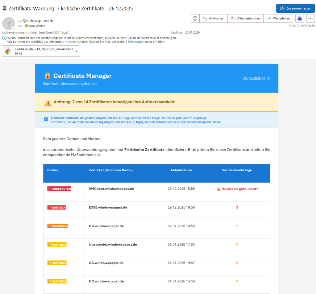 Automatisch zugestellte E-Mail Automatisch zugestellte E-Mail