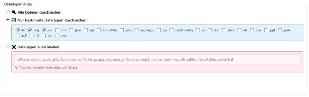 Dateifilter-Optionen Dateifilter-Optionen