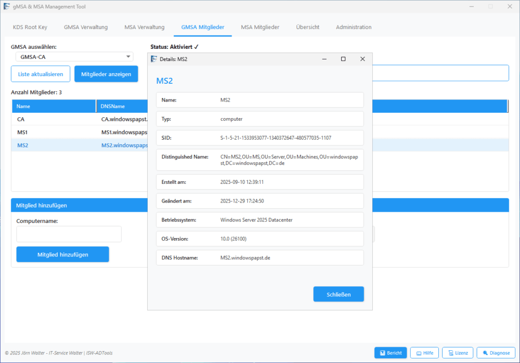 Doppelklicken Sie auf ein Mitglied