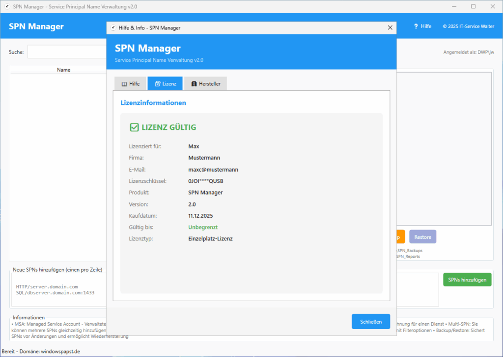 SPN Manager Lizenz SPN Manager Lizenz