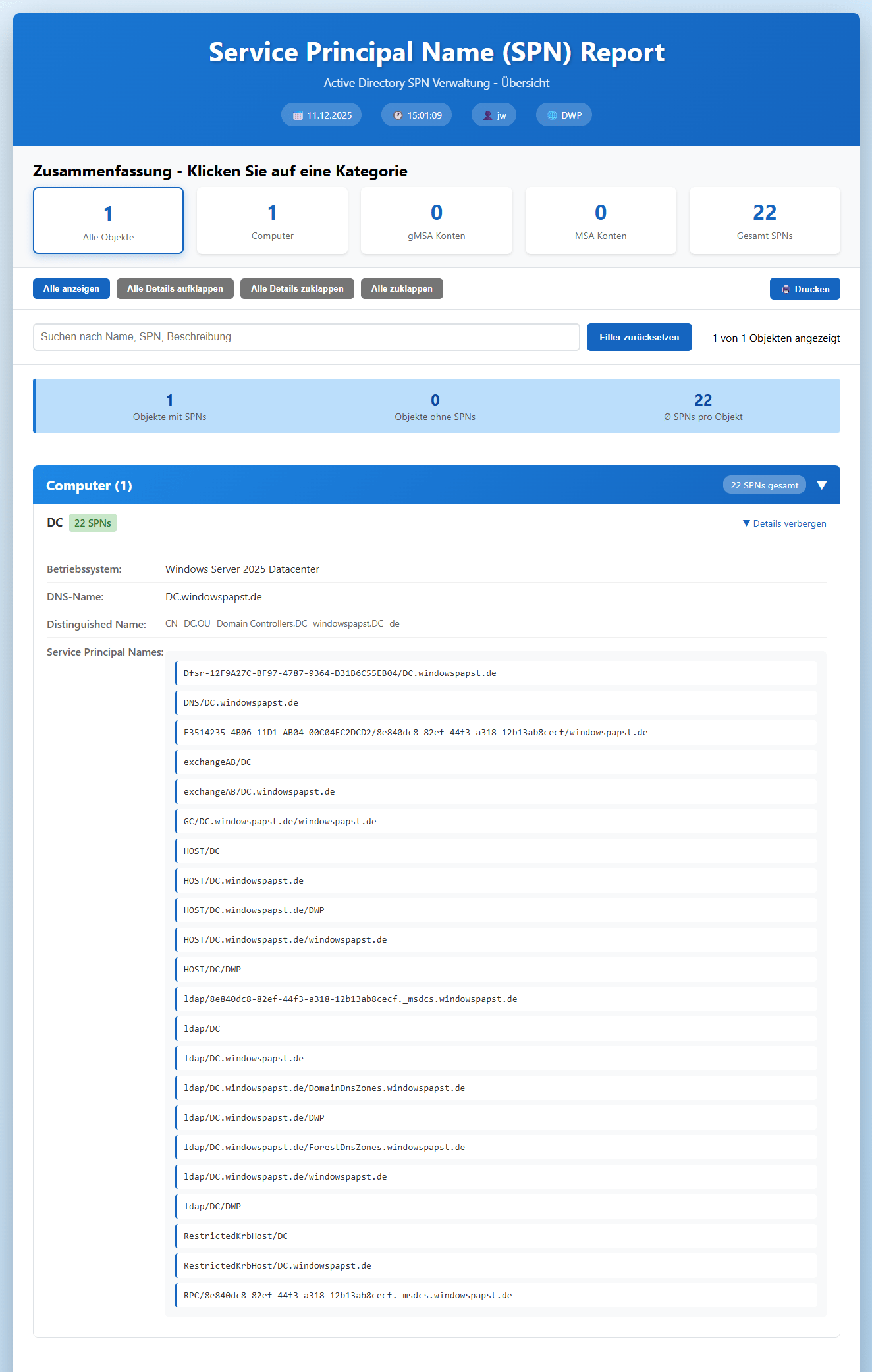 Service Principal Name Report Service Principal Name Report