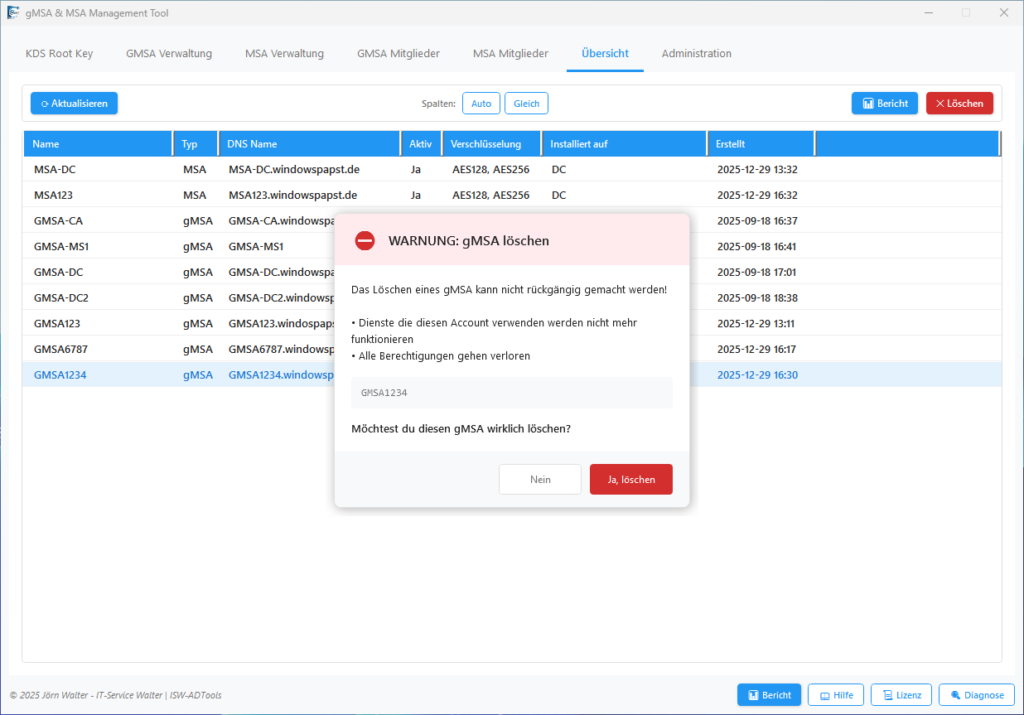 gMSA Account löschen