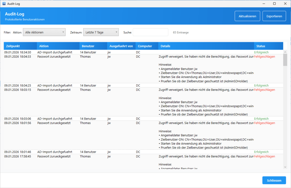 Audit und Compliance Log