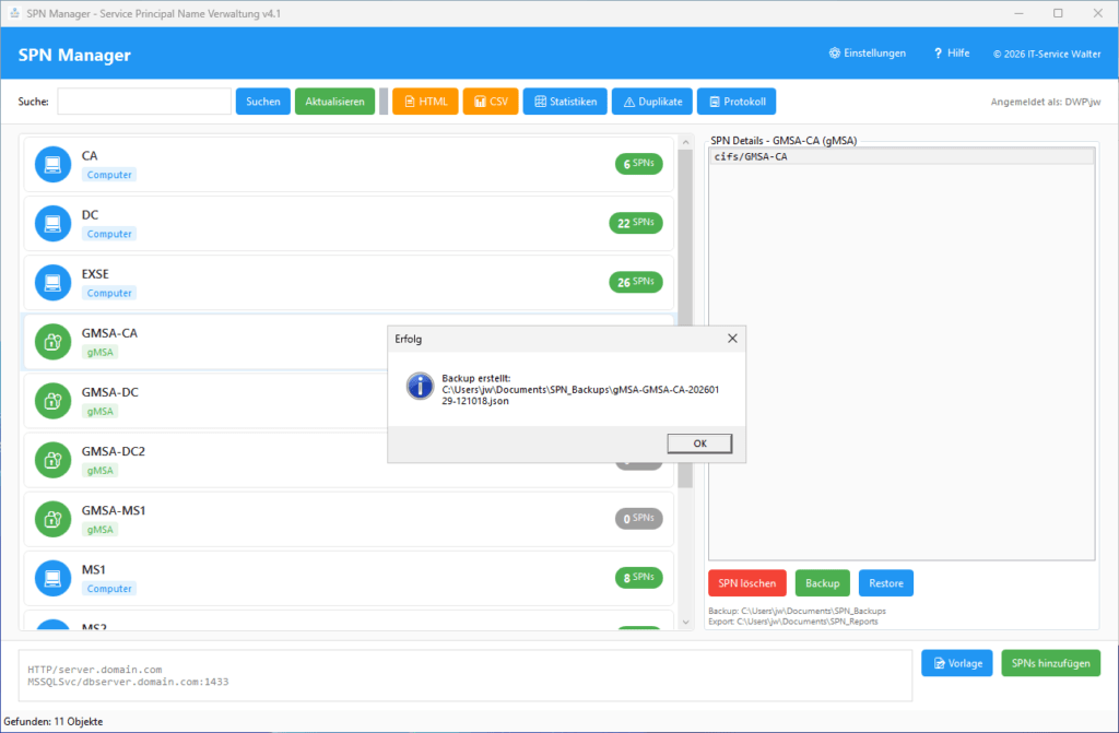 Backup and Restore Service Principal Names Backup and Restore Service Principal Names