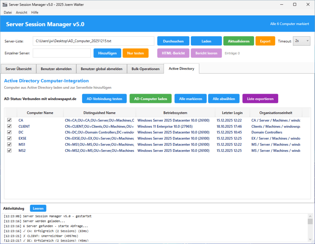 Computer Liste exportieren