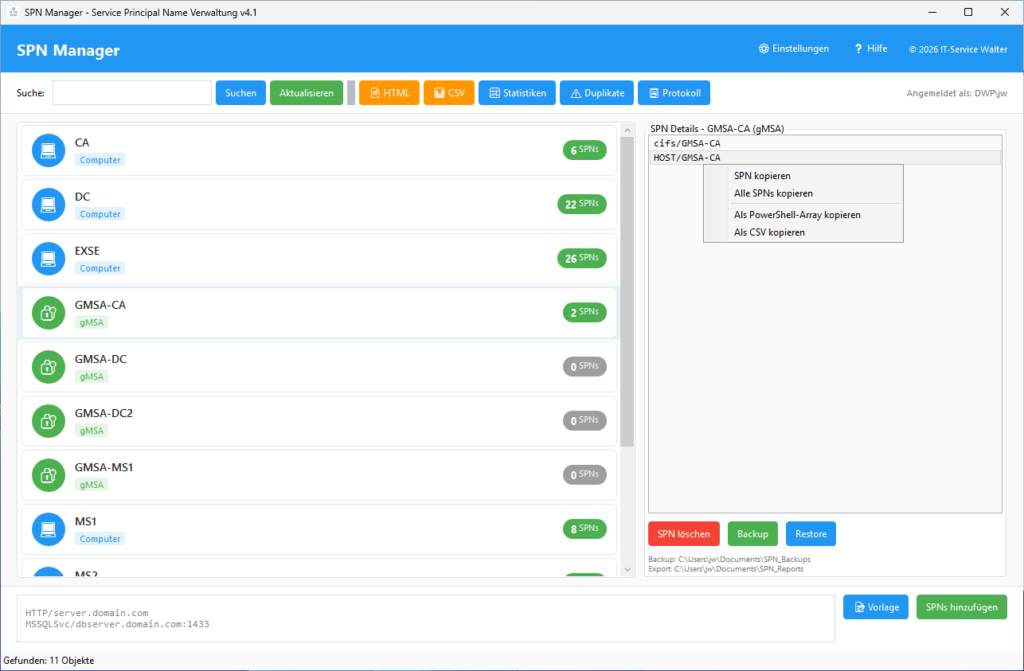 Copy SPN Entries Copy SPN Entries