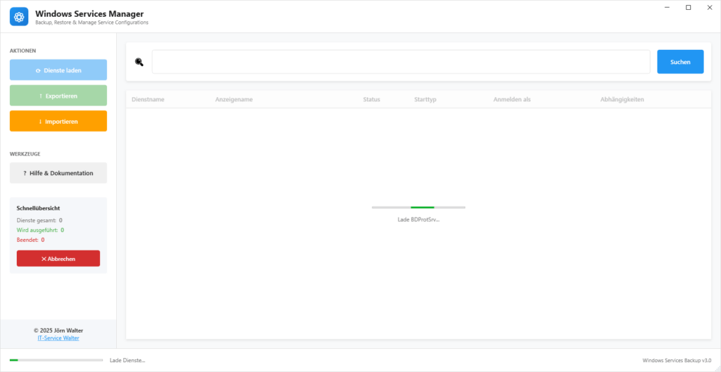Darstellung aller Windows-Dienste Darstellung aller Windows-Dienste
