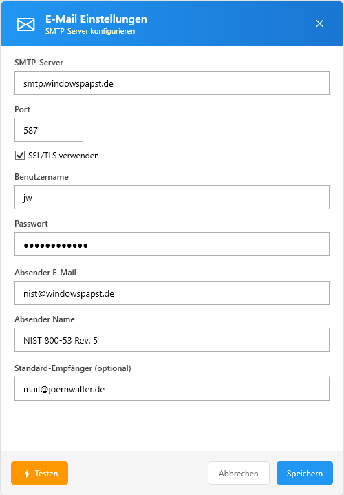 E-Mail-Versand NIST 800-53 E-Mail-Versand NIST 800-53