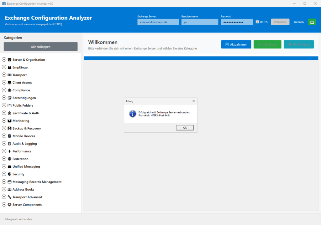 Exchange Configuration Analyzer Port 443