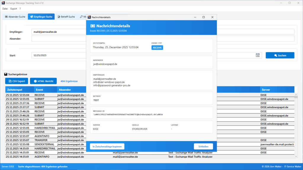 Exchange Suche nach Absendern