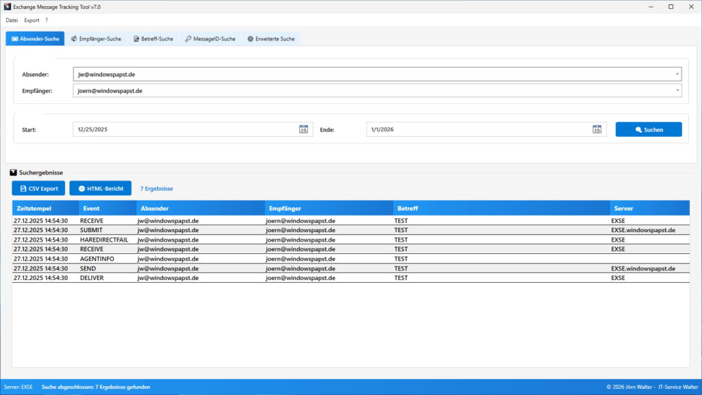 Exchange Suche nach Absendern