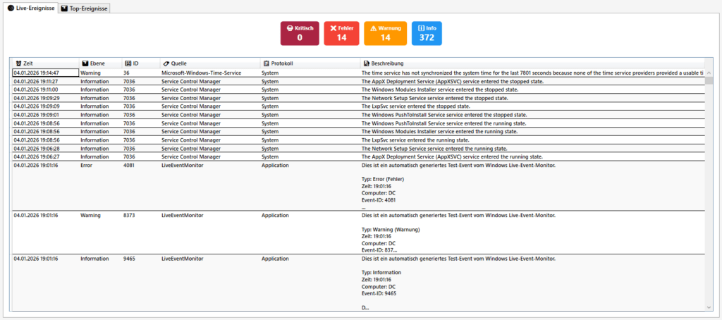 Live-Ereignisanzeige