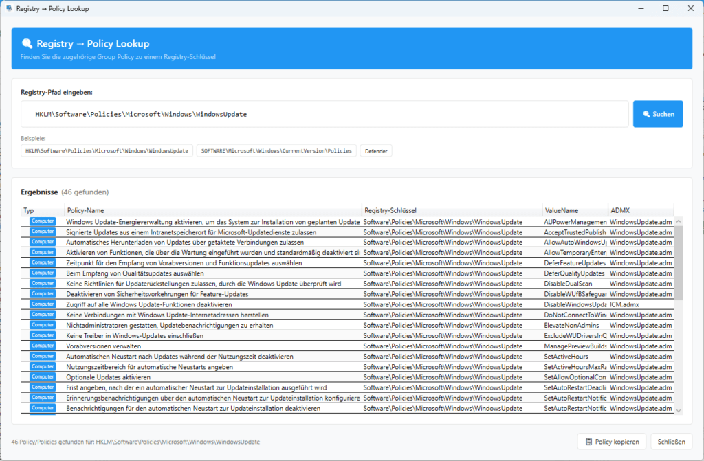 Registry → Policy Lookup