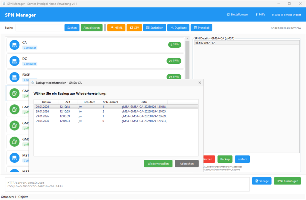 Restore Service Principal Name Restore Service Principal Name
