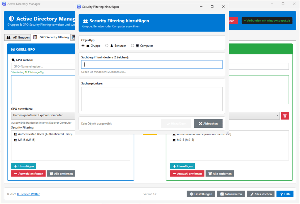 Security Filtering bearbeiten
