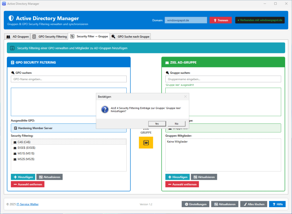 Security Filtering kopieren