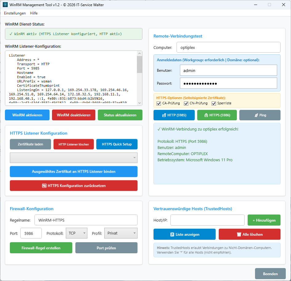 WinRM Verbindungstest WinRM Verbindungstest