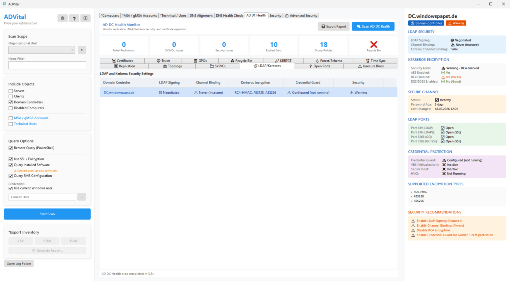 ADVital Check Kerberos Problems