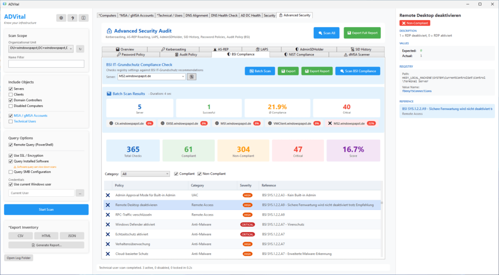 ADVital Server Compliance