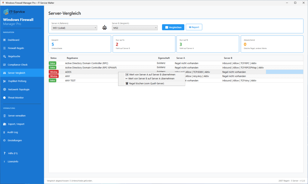 Firewall-Regeln Abgleich