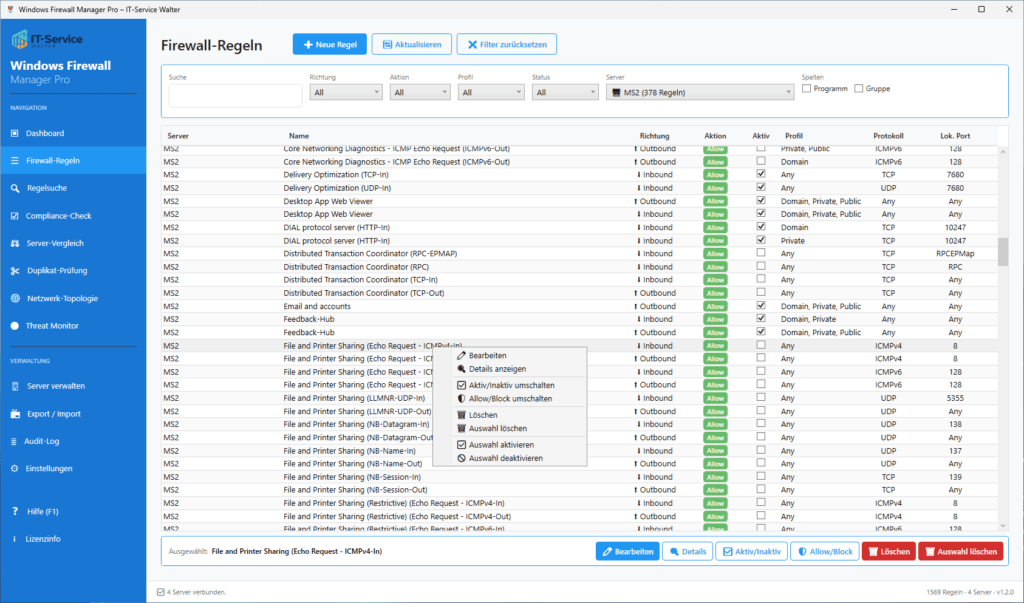 Firewall-Regeln Aktionen