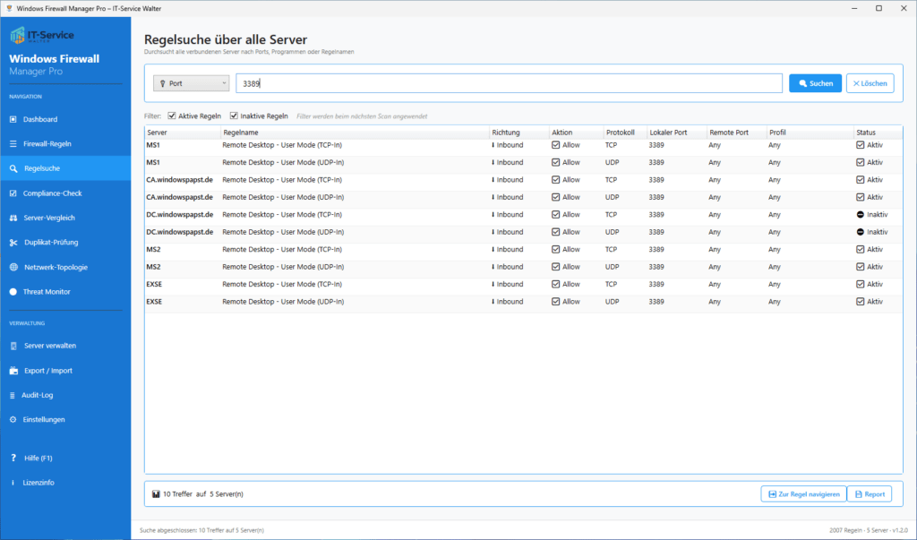 Regelsuche über alle Server