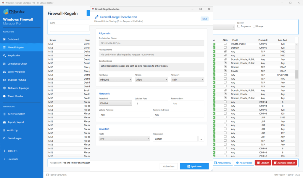 Remote Firewall-Regeln bearbeiten