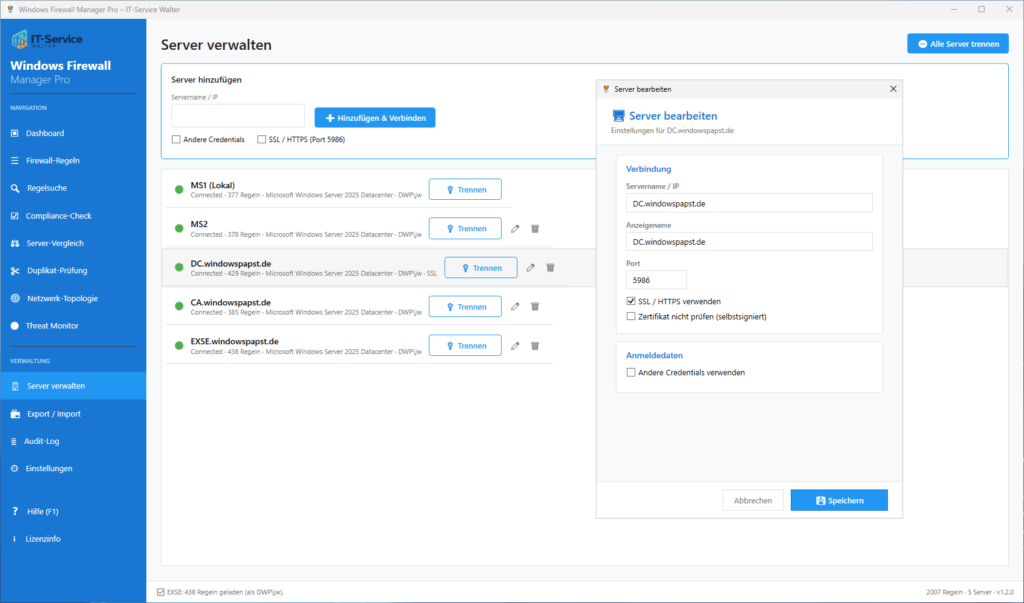 Remote Server hinzufügen