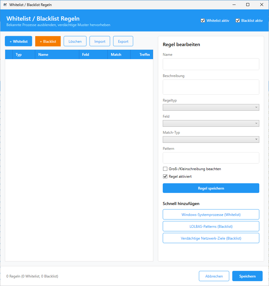Whitelist/Blacklist-Regeln Whitelist/Blacklist-Regeln