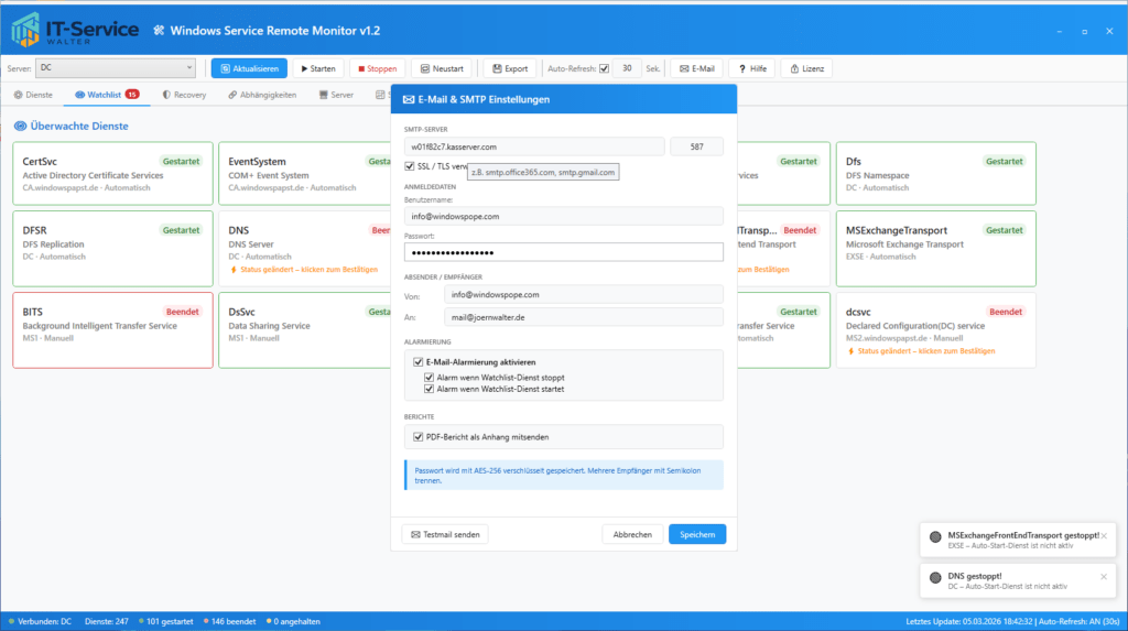Automatische E-Mail-Alarmierung