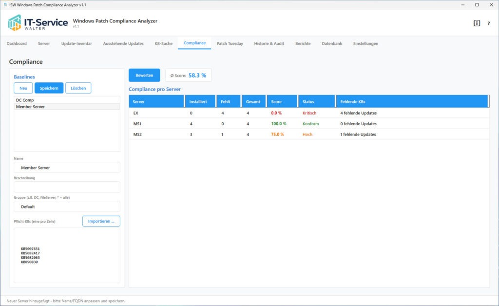 Windows Patch Compliance Baselines