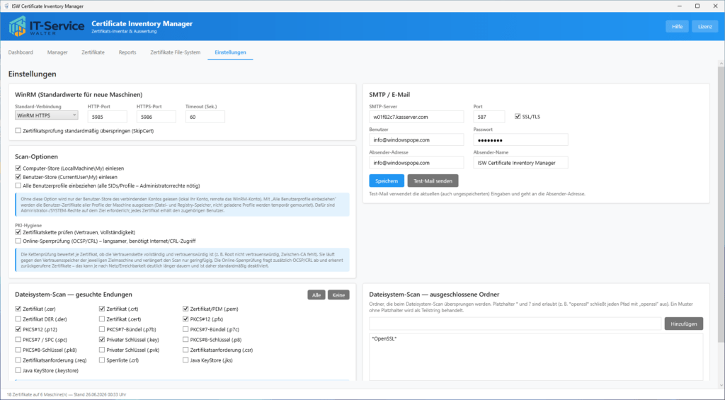 Certificate Inventory Manager Settings
