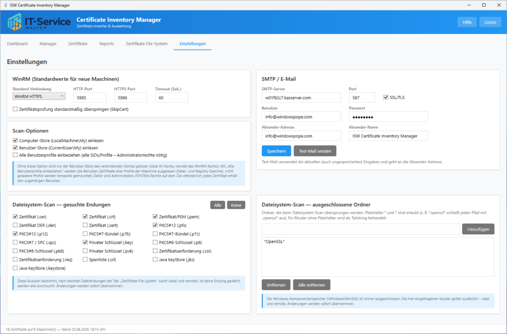 Certificate Inventory Manager Settings