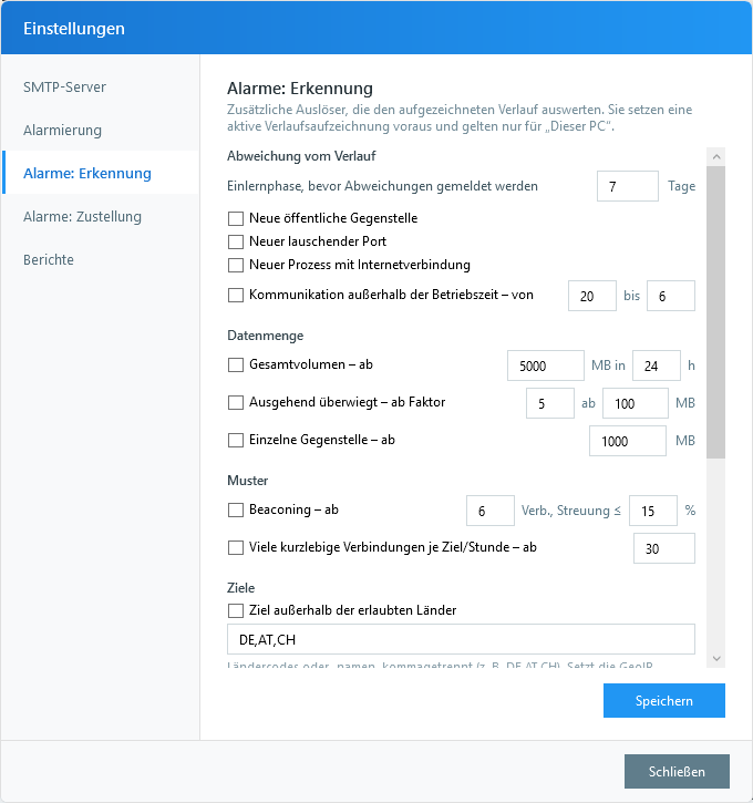 Alarme Datenmenge und Muster Alarme Datenmenge und Muster