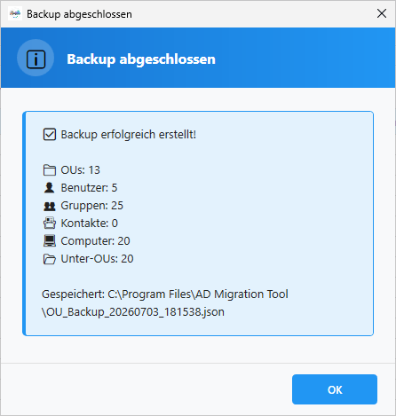 Backup abgeschlossen Backup abgeschlossen