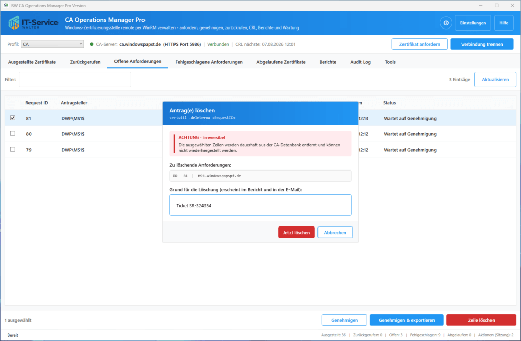 Delete Cert Request