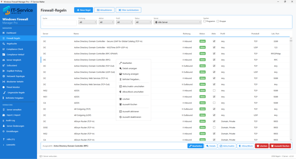 Firewall-Regeln Aktionen Firewall-Regeln Aktionen