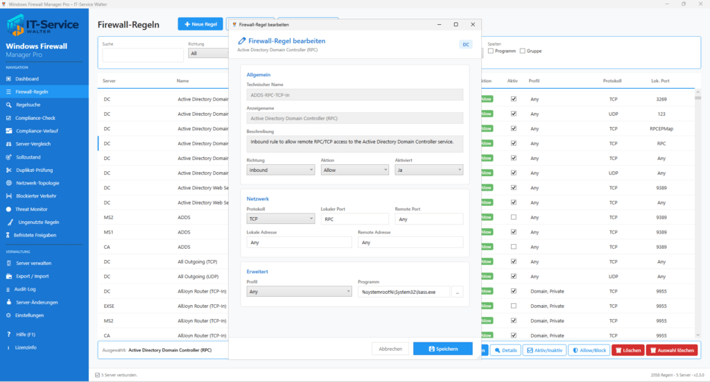 Remote Firewall-Regeln bearbeiten Remote Firewall-Regeln bearbeiten