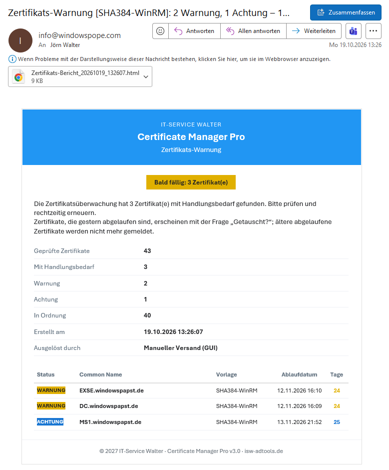 Automatisch zugestellte E-Mail Automatisch zugestellte E Mail