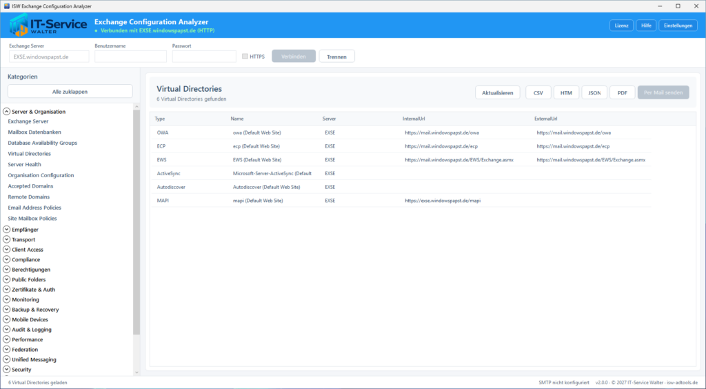 Exchange Configuration Analyzer Virtual Directories